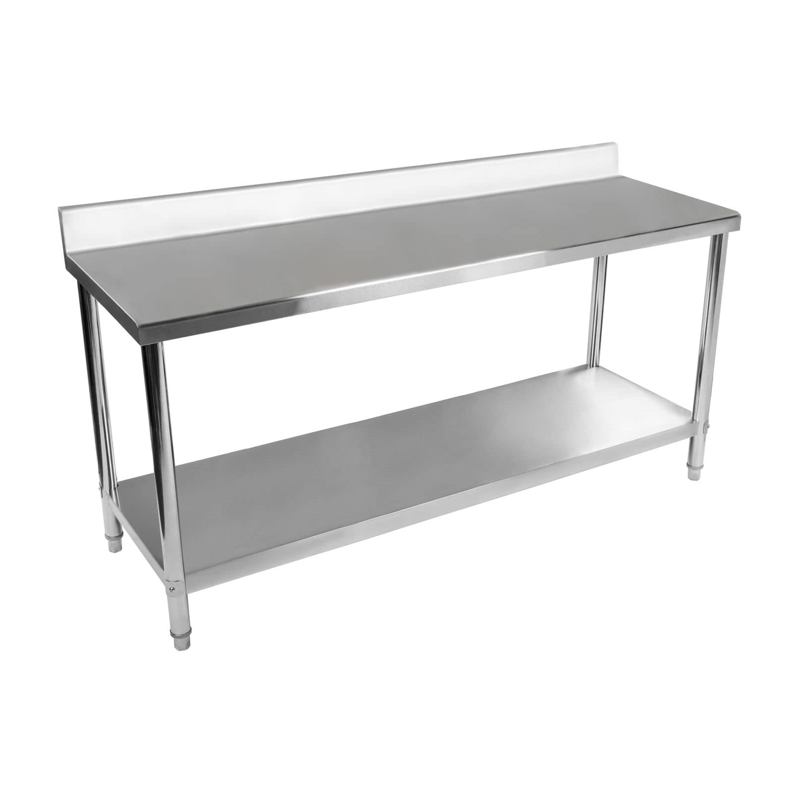 Royal Catering RCAT-180/60-S - Mesa de Trabajo (Acero Inoxidable, 180 x 60 cm, 1 Superficie de Trabajo y 1 Estante, hasta 400 kg, con Cantos Ajustables, Acero Inoxidable)