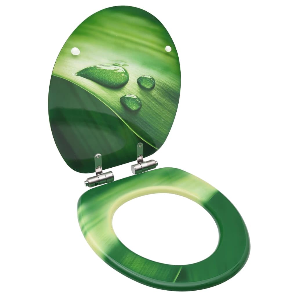 Sedile WC coperchio chiusura morbida MDF verde gocce d'acqua 02_0002935