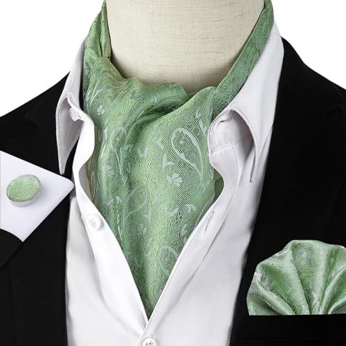 Image of DiBanGu 3PCS Ascot Ties for Men Wedding Jacquard Woven Silk Ascot Cravat for Men Cravat Tie and Pocket Square Set