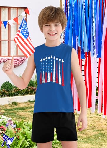 Image of Boys 4th of July Patriotic Sleeveless Tee American Flag Tank Top 6-14 Years