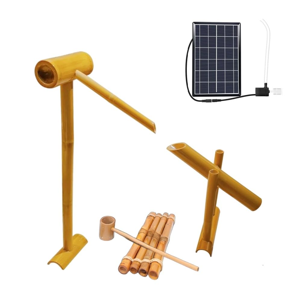 Kit Pompa Solare Fai da Te da 26,7 Pollici, Kit Fontana in bambù, con Pompa, Pannello Solare E Filtro per L'acqua, Fontana Decorativa da Giardino, per Laghetto, Piscina, Giardino