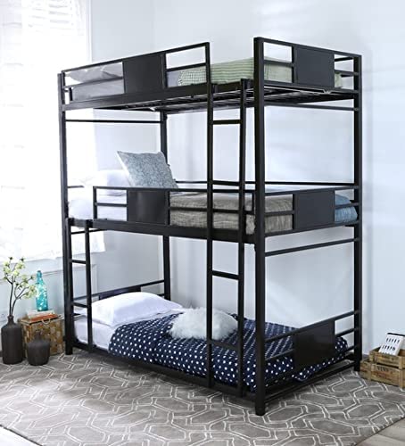 ZREnterprise Triple Metal Bunk Bed Without Matress and Storage in Black Color (2.5 x 6)