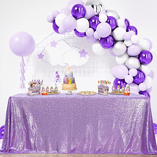 Image of B-COOL Sequin Tablecloth Party Decoration: Romantic Sparkly Party Tablecloth Glitter Table Overlays for Wedding Sequin Overlay for Ceremony Lavender 50x50inch Square