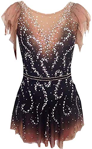 BZZBZZ Ice Figure Skating Sleeveless Dress Girls Kids Purple Crystals Women Competition Ballroom Performance Wear Performance Professional Costume Elastic Skating Wear Black-150 Cover