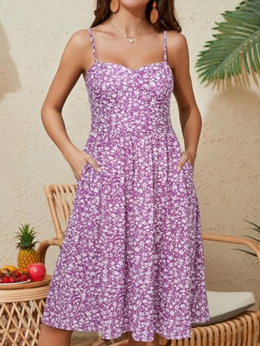 Image of YATHON Summer Casual Dress for Women 2025 Vacation Beach Dresses Adjustable Spaghetti Strap Sundress with Pockets