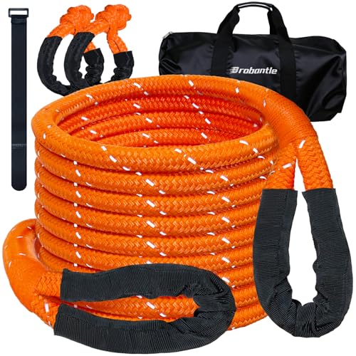 Kinetic Recovery Rope 7/8' x 30ft, 48600lbs Breaking Strength Kinetic Tow Rope,Heavy Duty Recovery Rope with 2pcs Soft Recovery Shackles for Off-Road,Trucks,Jeep,SUV, ATV, UTV,Tractor