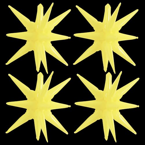 Image of TONIFUL 4 Pcs Explosion Star Balloons Pastel Yellow Foil Party Balloon | Large Mylar Star Balloon for Sunflower Girls' Birthday Bridal Shower Baby Shower Spring Lemon Garden Picnic Party Supplies