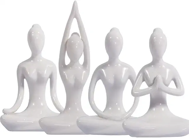 Juego de 4 Estatuas de Yoga en Porcelana Blanca - Figuras Decorativas para Meditación