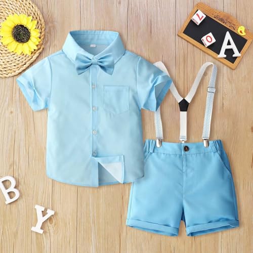Boys Outfits Set Short Sleeve Shirt and Suspenders Ideal for Stage Performances and Children's Day Celebrations3
