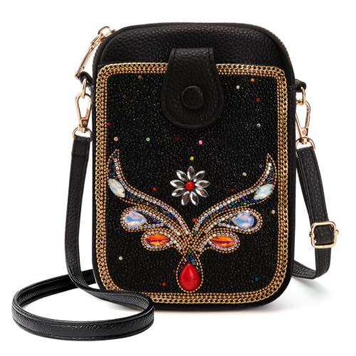 Image of Women's Small Crossbody Cell Phone Bag, Boho Colorful Beaded Purse Wallet with Handmade Cute Patterns