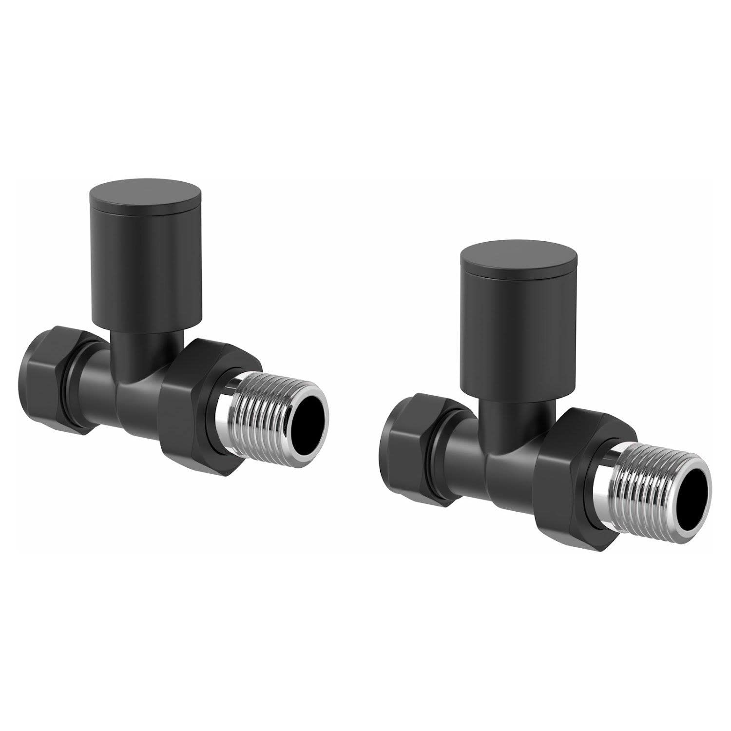 Duratherm Black Duratherm® Manual Straight Towel Radiator Valve Set, 15Mm Central Heating Valves For Radiators, Round