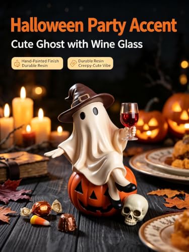 ChayWillow Halloween Ghost Sitting on Pumpkin Figurine with LED - image 6