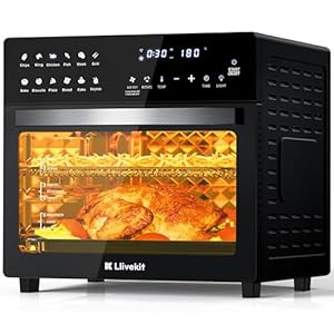 Heißluftfritteuse Minibackofen 26L, 1700W Airfryer XXL mit 12 Programmen und Rezeptbuch, Heißluft-Backofen mit digitalen LED-Display, Fritteuse mit Vorheizen, Warmhalten & Aufwärmen