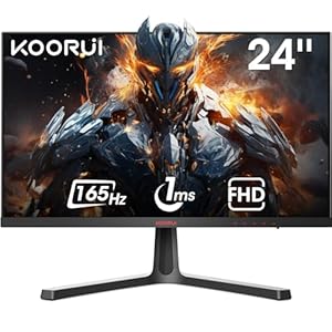 KOORUI 24 Inch Gaming Monitor, 165Hz, FHD 1080P, VA, 1ms, AdaptiveSync Technology, Ultra-Thin Screen, HDMI/DP, VESA Compatible, Tilt Adjustable, Eye Care