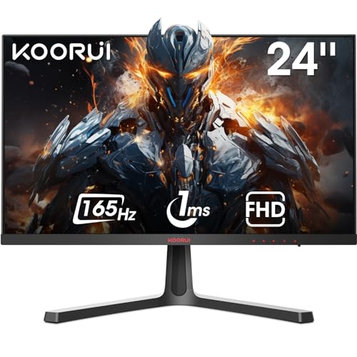 KOORUI Gaming Monitor 24E4-24 inch Full HD Computer Monitor, (1920x1080P, 165Hz, 1ms MPRT, VA panel, AdaptiveSync Technology, HDMI x2/DisplayPort) VESA Compatible, Tilt Adjustable, Black