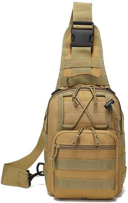 Tactical Sling Shoulder Backpack for Men, Outdoor MOLLE Military Chest Bag EDC Crossbody Bag Small Sports Backpack (Khaki)