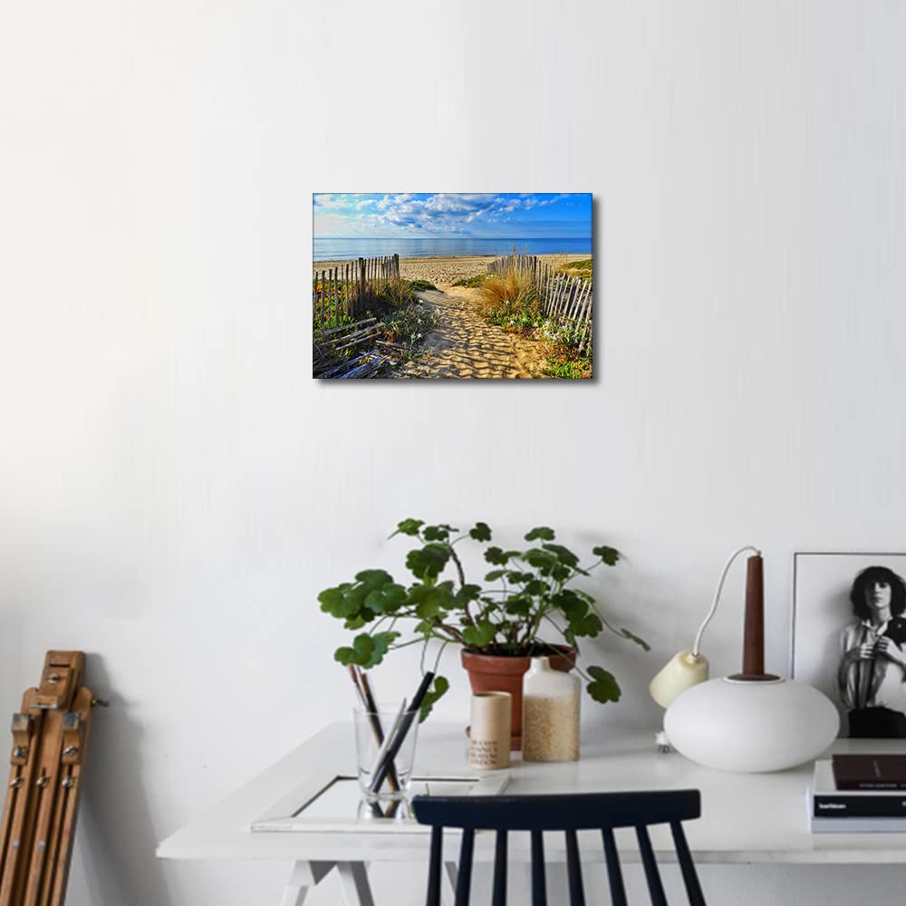 TISHIRON Sand Dune Canvas Art Seaside Fence Seascape Prints for for Living Room Bedroom Beach Painting Framed Wall Art Coastal Landscape Wall Decorations Ready to Hang 8x12in - Image 4