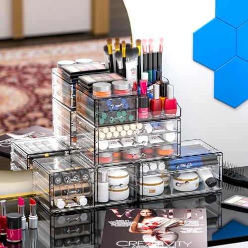 Acrylic Clear Makeup Organizer Countertop,Stackable Skincare Organizer for Vanity With 11 Drawer,Large Plastic Desk Accessories Organization,Bathroom Cosmetic Organizer Countertop for Beauty,Skin Care by Cq acrylic - Image 7
