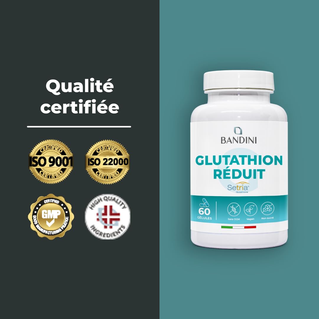 Antioxidant Capsules Bandini High Strength Glutathione Supplement - 250mg  Per Capsule, Setria Form, Vegan, 60 Capsules