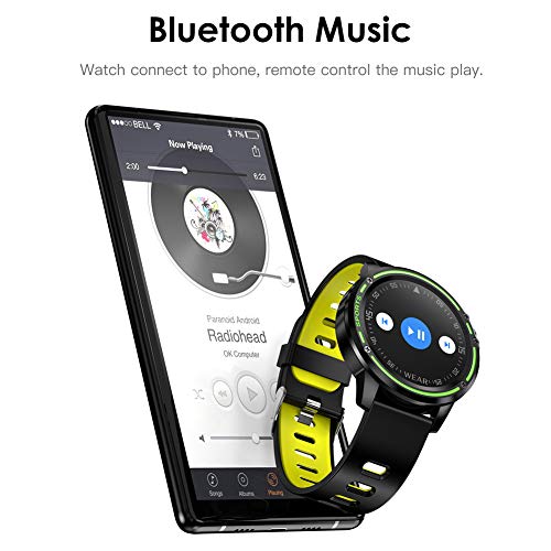 Padgene Smartwatch Reloj Inteligente IP68 Impermeable Bluetooth con Múltiples Deportes, Pulsómetro, Monitor de Sueño, Notificación de Llamada y Mensaje para Android e iOS (Negro Amarillo)