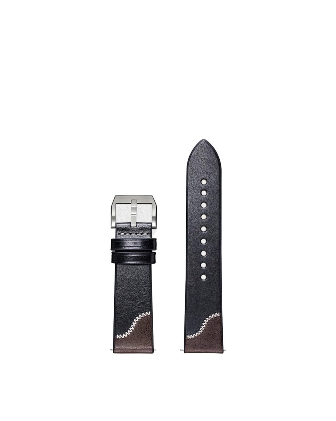 Bracelet de montre bicolore fait main, en cuir pleine fleur avec boucle dorée rose et système fixation rapide