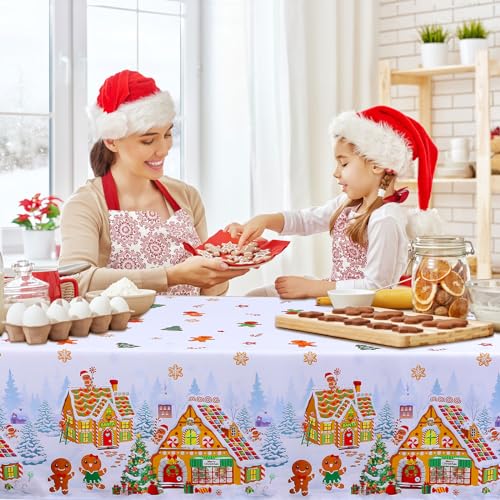 Tiamon 60 x 104 Inch Christmas Gingerbread Tablecloth Reusable Gingerbread Man Table Cover Polyester Christmas Tree Tablecloth Rectangle for Winter Xmas Holiday Dinner Decor Party Favors – Image 6