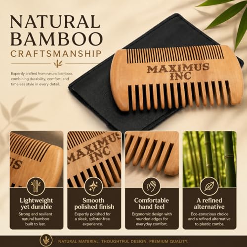 Peine de bambú antiestático para barba y cabello miniatura 6