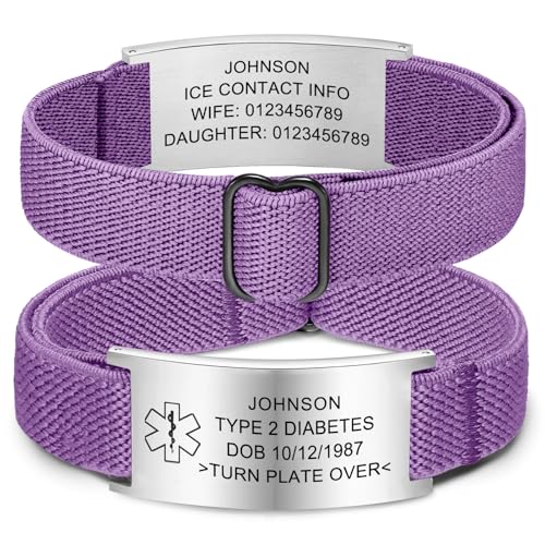 Personalized Medical Alert Bracelet - Customized Elastic Stainless Steel Medical ID Bracelet, Engraved Medic Info for Allergy, Autism, Diabetes, Epilepsy