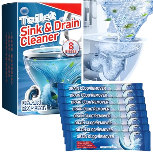 8PCS Toilet Sink and Drain Cleaner Drain Clog Remover Powerful Dr-ain Cleaner Powerful Pipe Dredging Agent Quickly Dissolve Drai-n Cle/aners Non-Corrosive D/rain Pipe Clea-ner Toilet Unblocker Liquid