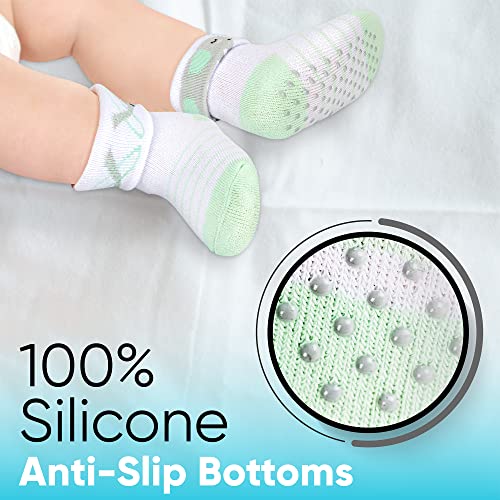 Hula Home 6-Pack Luxury Organic Cotton Blend Terry Anti-Slip Baby Socks For Infants 6-12 Months Boys And Girls, Fold-Over Cuffs And Anti-Skid Non-Slip Grips, Eco-Friendly Frustration-Free Packaging #TOP4