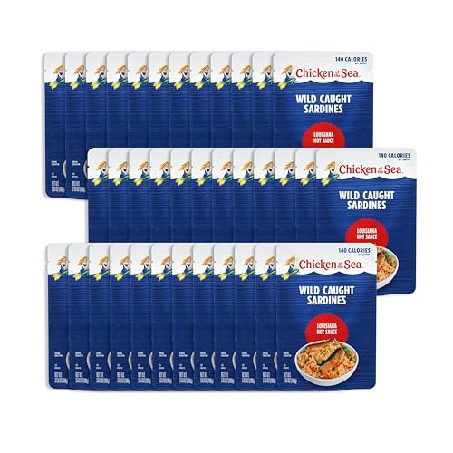 Chicken of the Sea Wild Caught Sardines in Louisiana Hot Sauce, 3.53 oz Packets, 36-Count – High Protein Nutritional Powerhouse Canned Sardines – Perfect in Any Dish or as Ready to Eat Meals