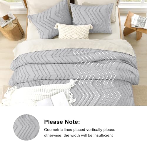 Image of Litanika Boho King Comforter Set, 3 Pcs Light Grey Lightweight Bedding Set