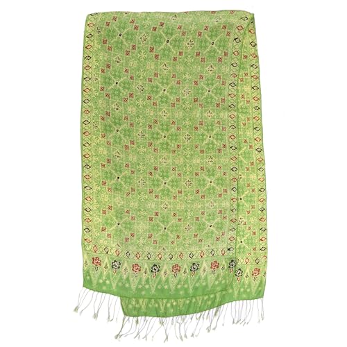 NOVICA Artisan Handmade Silk Batik Shawl Unique Indonesian Women's Accessories Shawls Green Hemlock Lucite Desert Sage Patterned Floral ' Emerald Garden'3