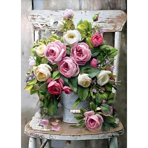 GDYEEH 5D Fleurs Colorées Peinture Diamant Painting Kit, DIY Chaise Art du Diamant Complet Kits,...