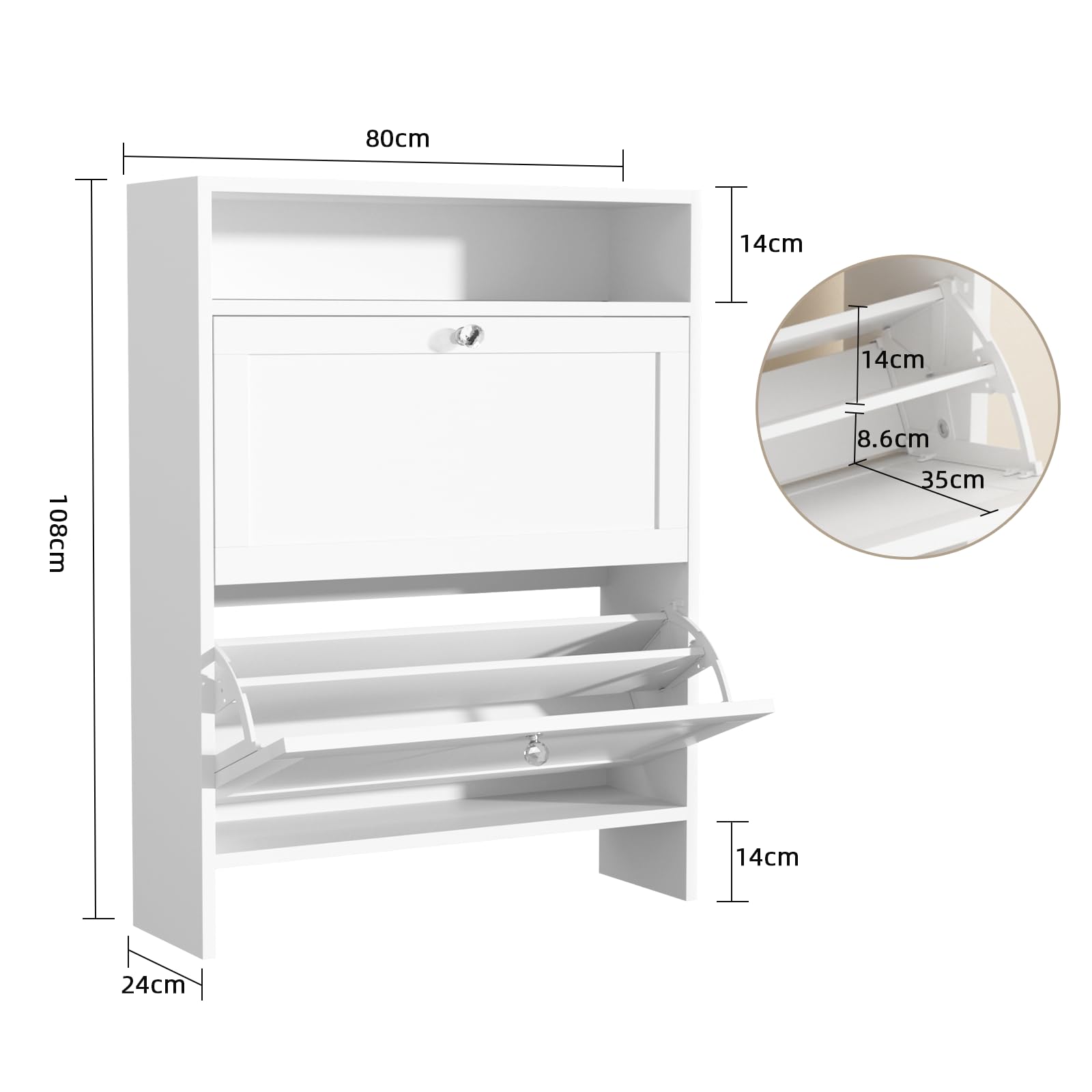 VOWNER Scarpiera Portascarpe in Legno, Scarpiera Slim Ingresso, Regolabili, con 2 Ante a Ribalta e Doppia Profondita, 80x108x24 cm (LxAxP), Bianco