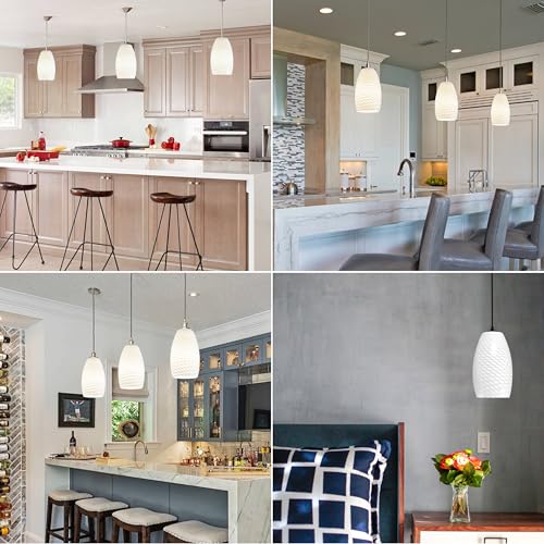 Image of GO&SO Glass Pendant Light Shades 3Pcs,7.8 inch H x 4 inch D,Milky-White Ripple | 1.57 inch Fitter E26 Base,Chandelier Shades for Kitchen Island,Hanging Light Shades,Hand-Blown Art Fixtures