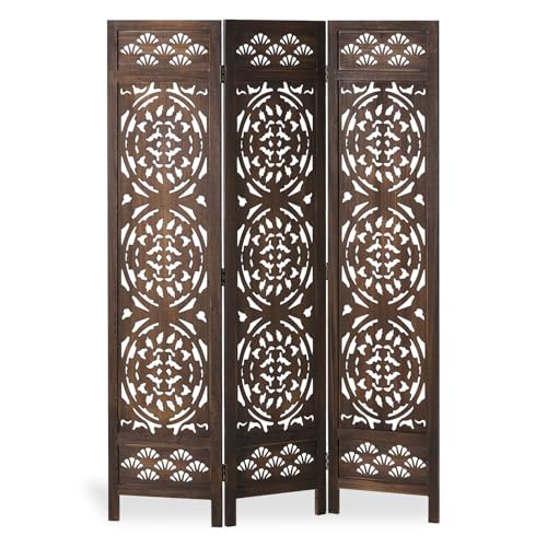 Homestyle4u Paravent 3 teilig Indoor Raumteiler Holz Braun Marokkanisch 120x170 cm Trennwand Sichtschutz freistehend | Artikel 3037