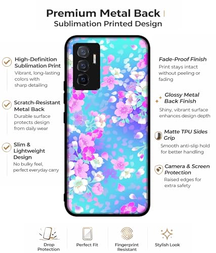Image of Floral Blue Pattern Design Premium 2D Printed Metal Back Case Cover for Vivo V23E 5G / Y75 4G