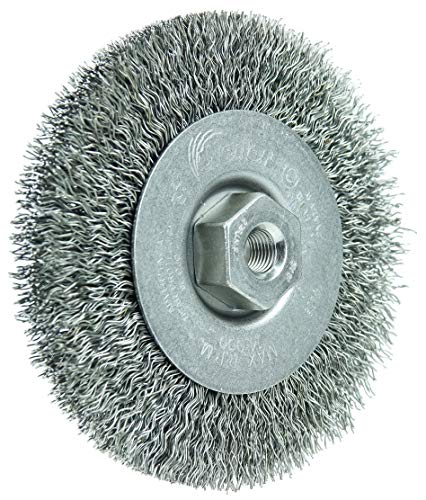 Image of Weiler 13078 4 inch Narrow Face Crimped Wire Wheel, .014 inch Steel Fill, 3 /8 inch-24 UNF Nut, Made in the USA (Pack of 5)