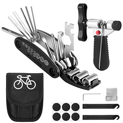 Wilxaw 13 en1 Kit D'outils de Réparation de Vélo Ensemble D'outils Multifonctionnel avec Séparateur de Chaîne + kit de Patch + Leviers de Pneu Cover