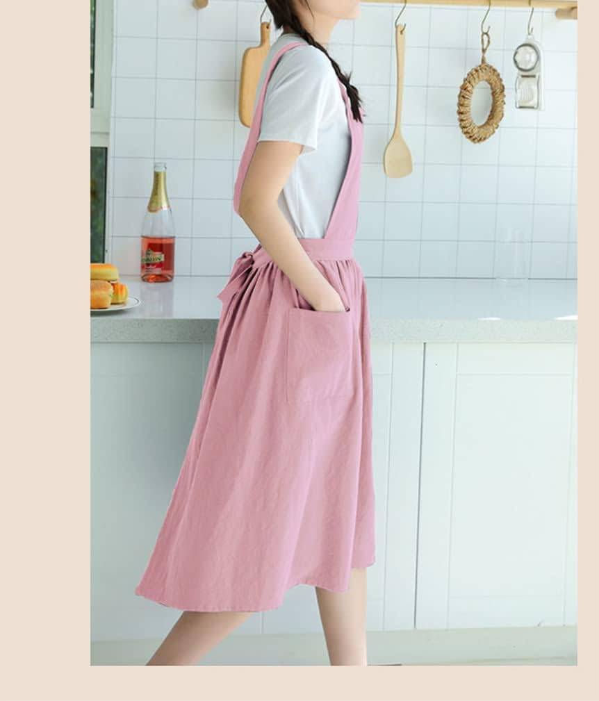 Cute Retro Cotton Linen X-Back Aprons Home Kitchen Garden Art Painting Pinafore Florist Shop Overalls image 3
