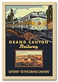 Grand Canyon Railway Diesel Train Professionally Framed Wall Decor from Travel Artwork by Artist Paul A. Lanquist Framed Art Size: 14