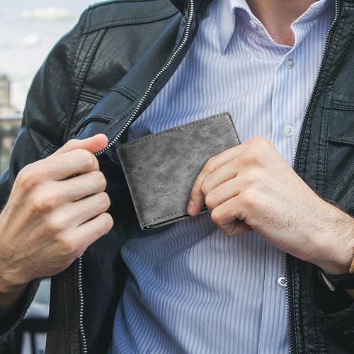 Image of Gostwo Mens Slim Bifold Wallet, RFID Blocking with ID Window & Card Slots | Faux Leather, Slim Front Pocket Fit, Multi Card Slots, RFID Privacy Protection, Gift for Men, Boy, Teen
