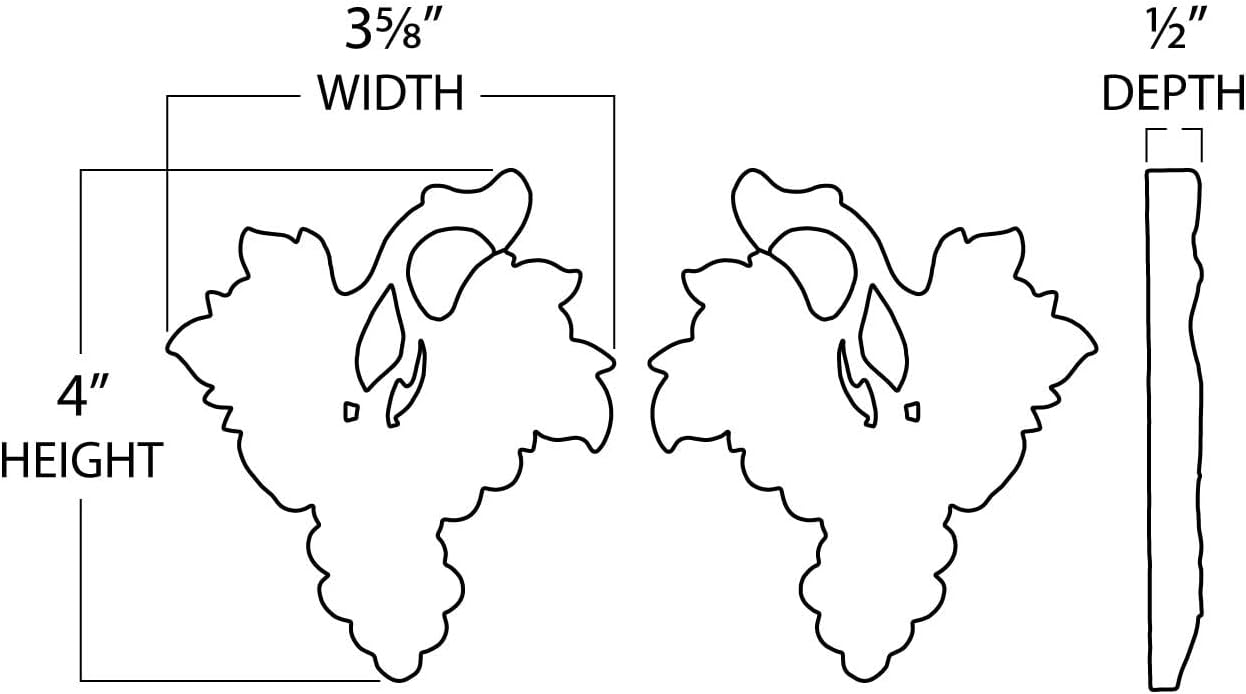 Outwater 1/2 inch x 3-5/8 inch x 4 inch Unfinished North American Solid Alder Scroll Applique & Onlay (2 Pack)