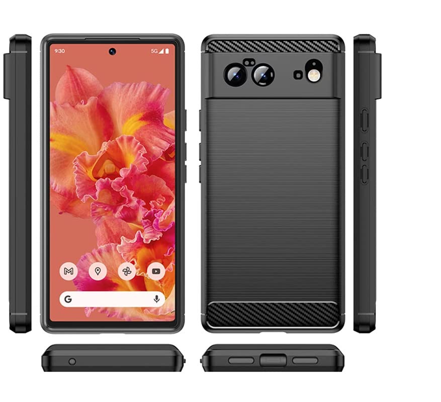 Image of NPRC Hybrid Ultra Slim Protective Case TPU Non-Slip Carbon Fiber Texture Shockproof Case Cover for Google Pixel 6 - Black