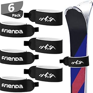 6 Pezzi Cinghie Cintura da Sci Fissaggio Nastro Gancio e Cerchio Regolabile Sci Impacchi Cravatte per Famiglie Uomo Donna Bambini (Nero)