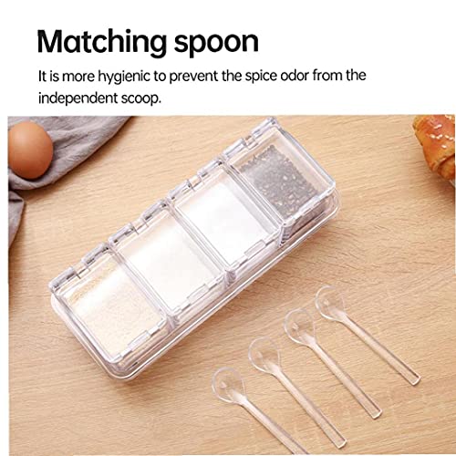 Kruidendoos 4 Cellen Spice Storage Container Dispenser Creature Can Jar Salt Cruet met Covers Lepels Transparante… - Image 3