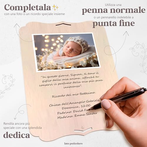 nagu® Taufe Deko | Personalisiertes Holzschild 30x22 cm | Poster Taufe Mädchen oder Junge | Schild mit Buchstaben Aufklebern | Willkommensschild mit Ständer & Loch zum Aufhängen