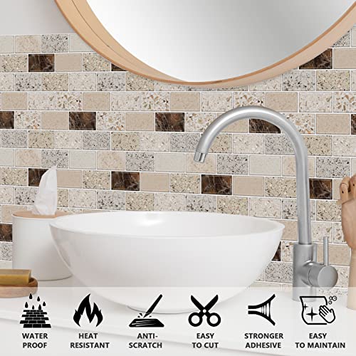 Urcolor 10-Sheet Backsplash Tile For Kitchen Peel And Stick,12"X12" Self Adhesive Wall Tiles Stick On Back Splashes For Bathroom Brown #TOP2