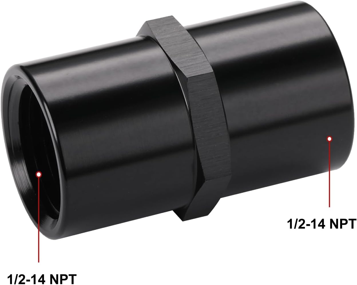 1/2 NPT Female to 1/2 NPT Female Coupler Fitting Adapter Straight Aluminum Black